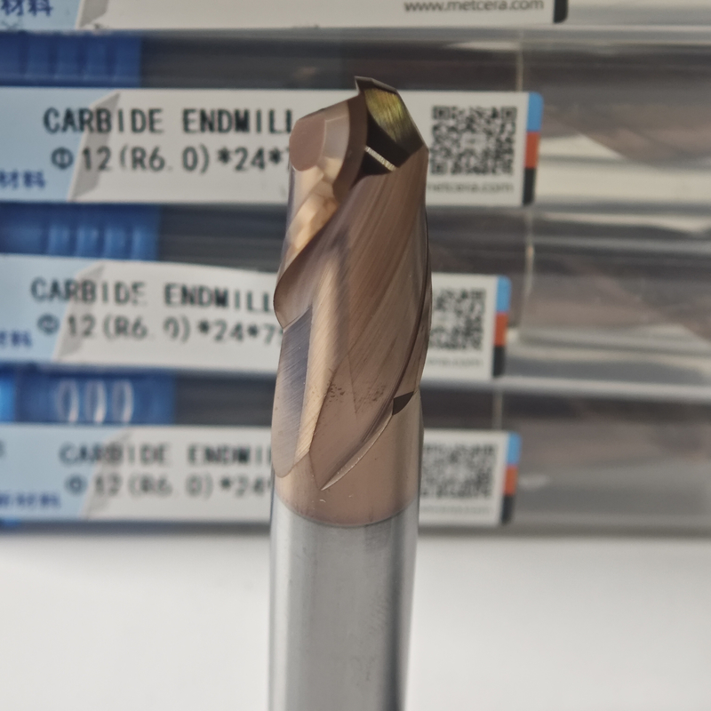 Cuadrícula de carburo sólido Noso de bola de extremo de molino 2 flautas R0.5-10 12mm Φ12.0 R6.0 X24x12Dx75mm Dureza HRC55-60 Revestimiento AlCr para acabado
