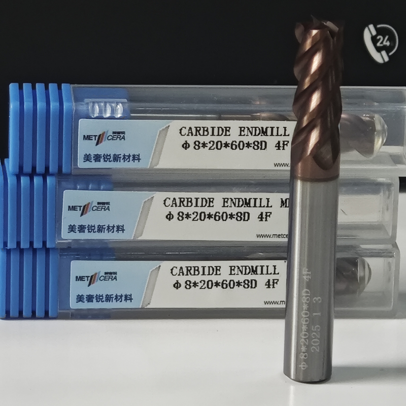 8 mm de procesamiento de rugosidad TiAlSi recubrimiento HRC55-60 dureza Cuatro bordes de plano de fresado de corte para pieza de trabajo de baja aleación de acero
