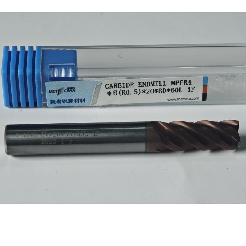 MPFR4 AlCr Revestimiento universal de corte de extremos Molinos de procesamiento en bruto 4 flautas Molino de nariz redonda 8mm Φ8 R0.5 x20x8Dx60mm